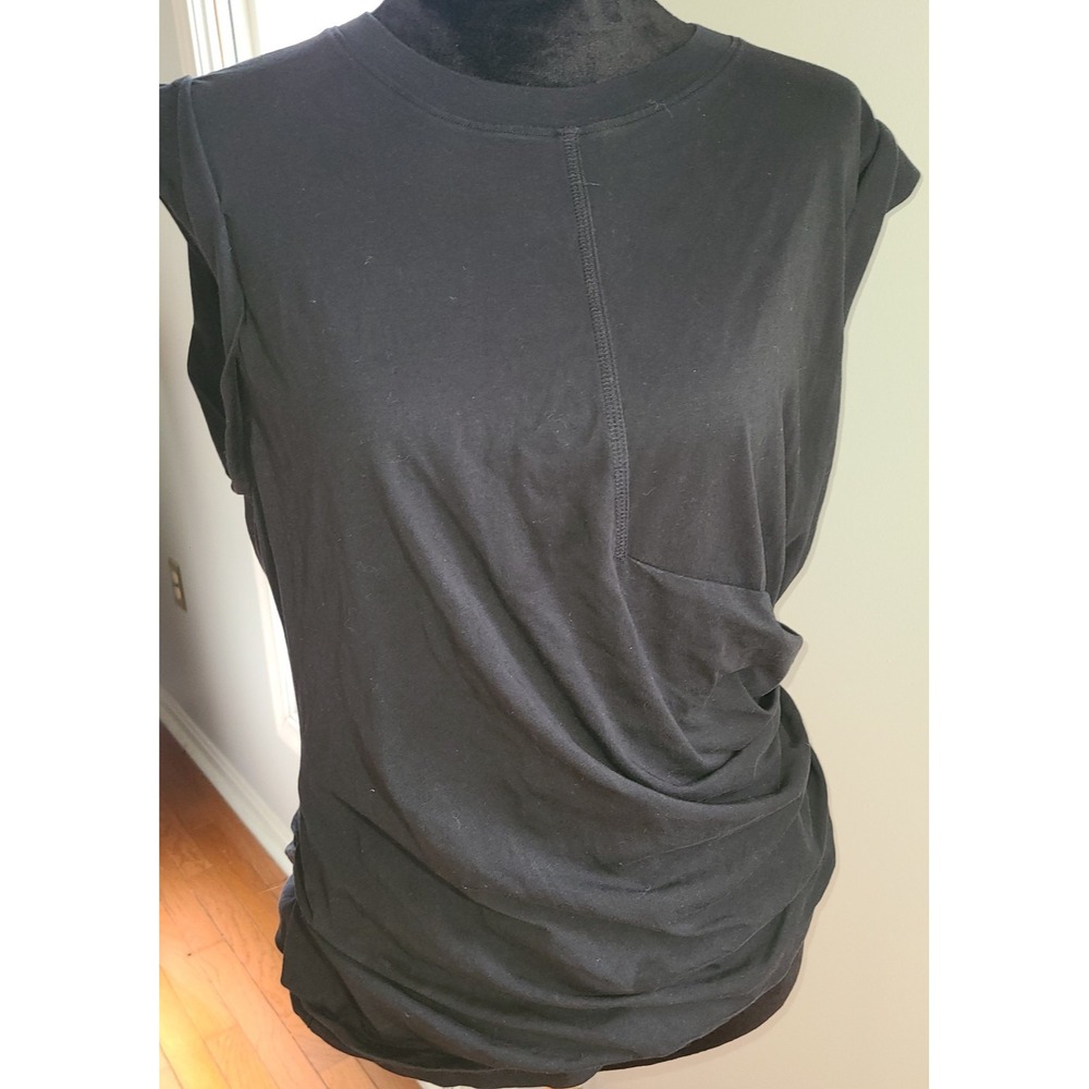Women's Black Solid Round Neck Sleeveless Cinched Front Side 3.1 Phillip Lim Lg